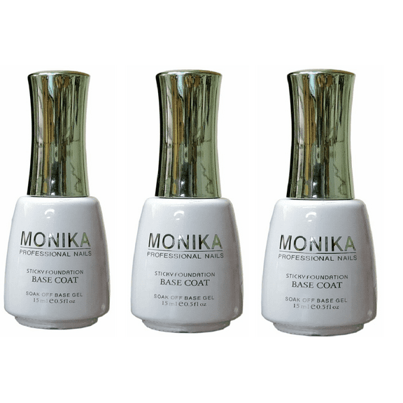 MONIKA Professional - UV/LED Soak off Gel BASE COAT (Foundation) - 0.5 fl.oz/15mL (Pack of 3)