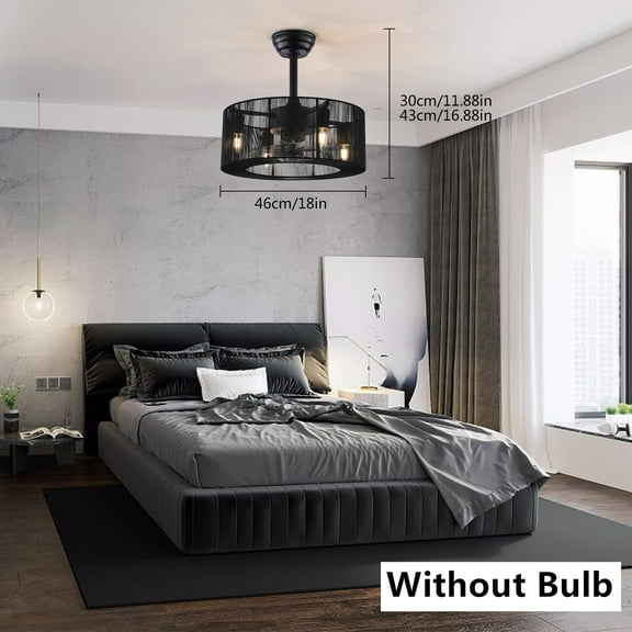 MONIPA 18 inch Black Metal Caged Ceiling Fan Chandelier Pull Wire Mesh Cover 3*E26 Bulbs