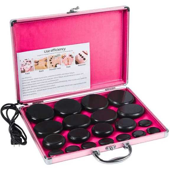 MONIPA 20Pcs Portable Smooth and Natural Basalt Hot Rocks Set Massage Stone Warmer with Heater Box for Spa Body Relaxing Massage Therapy