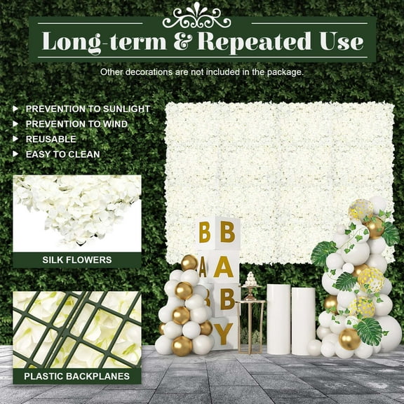 MONIPA 20Pcs White Artificial Flower Wall Mat Silk Flower Panels for Outdoor Garden Backyard Wall Decor