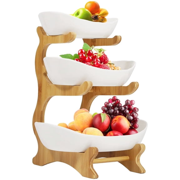 MONIPA 3-Layer Ceramic Fruit Bowl Porcelain Tiered Candy Bowl Dessert Fruit Cupcake Plate Serving Tray Party Serving Platter Decorative for Wedding Banquet, Parties (White)