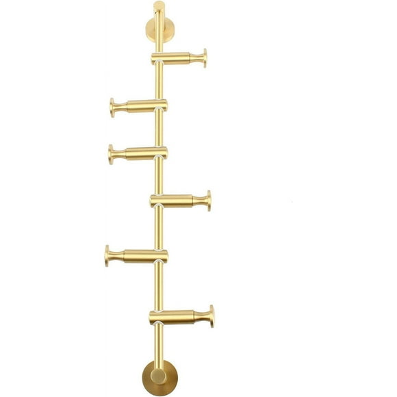 MONIPA 6 Hooks Coat Rack Wall Mounted Rotatable Height Adjustable Coat Hook Rail for Coat Hat Towel Purse Robes Clothes (Brass)