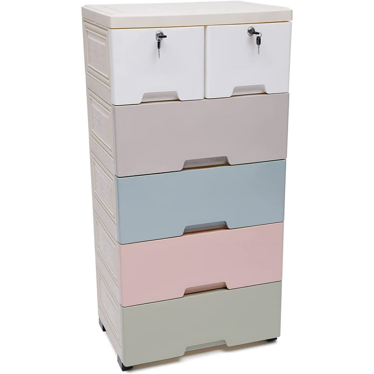 Pink Plastic Storage Cabinet with 6 Drawers and Lock, Wheels, and Large  Capacity - Ideal for Small Spaces, Easy to Assemble and Clean - Perfect for