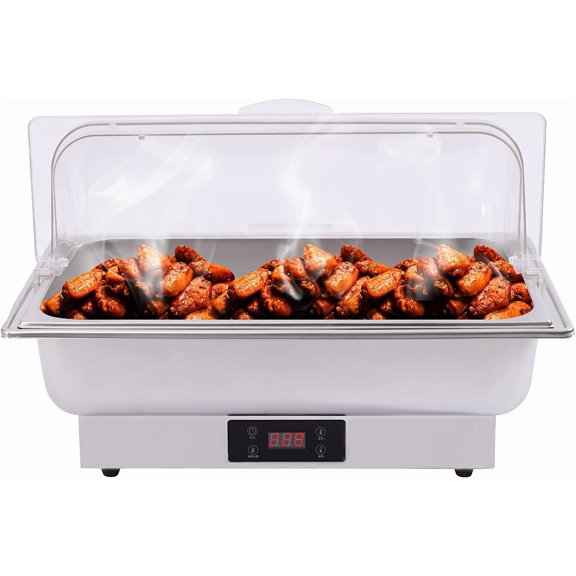 MONIPA 600W Roll Top Stainless Steel Chafer Complete Set 14L/ 14QT Chafing Dish Buffet Set, with Tablespoon & Food Clip for Catering Rolling Buffet, Parties, Warmers