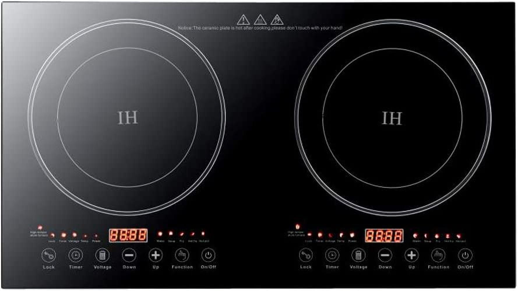 Oukaning 2600W Induction Cooktop 2 Burners Ceramic Glass Built in Stove Top  Touch Control 8 Gear Firepower(Black) 