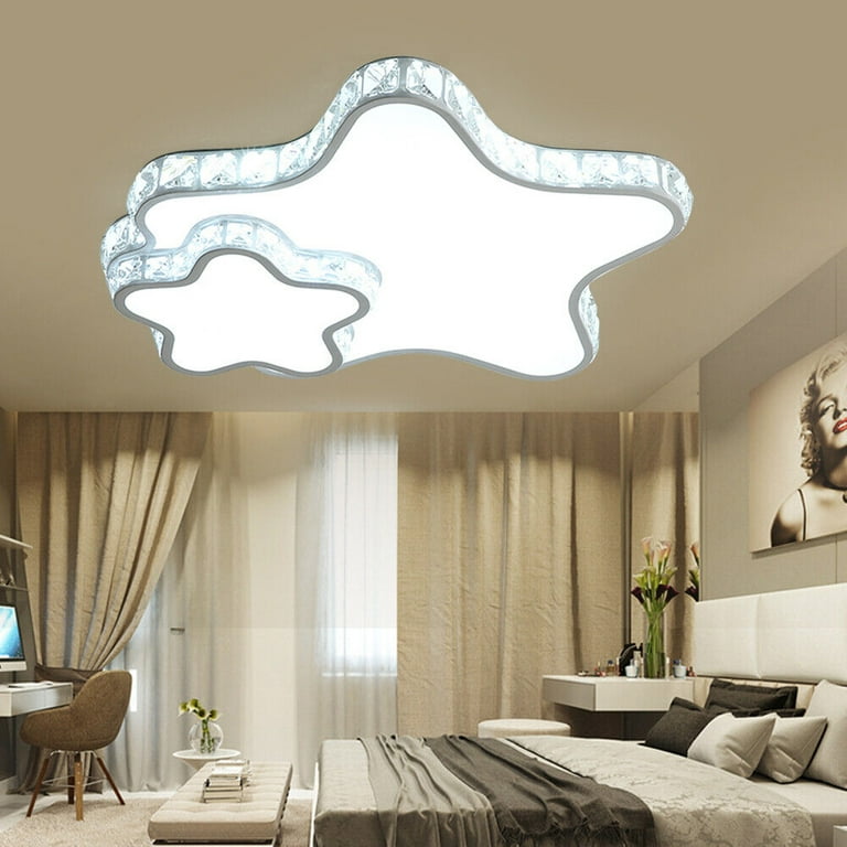 Monipa Acrylic Ceiling Light Double Star Shape LED Chandelier Fixture with Remote Control Highlight Size 55 White