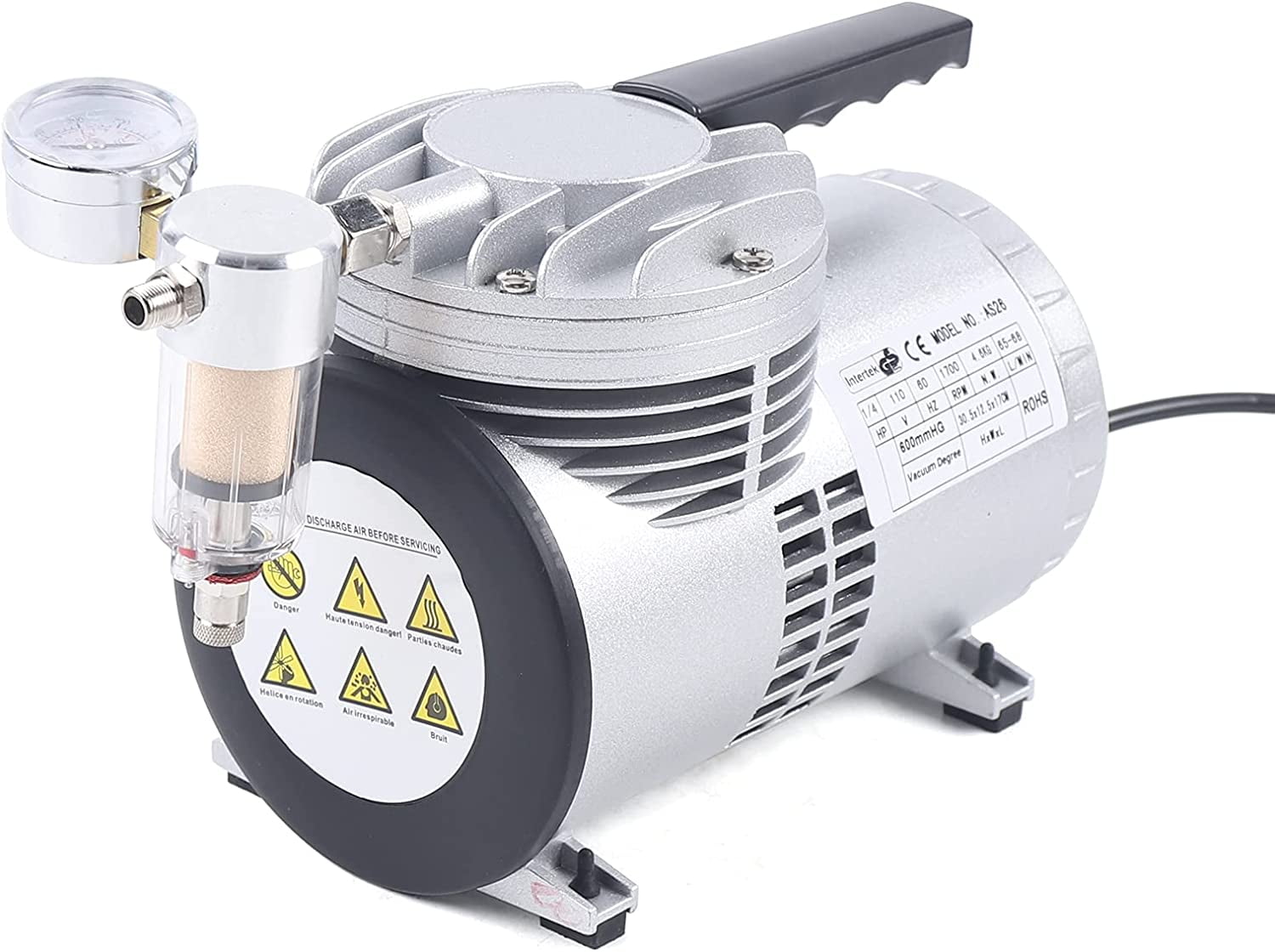 MONIPA Air Conditioning Vacuum Pump with Manual Valve Oil-Free Vacuum Pump Single Unit Rotary Vane Vacuum Pump, for Air Conditioning Maintenance, Food Packaging