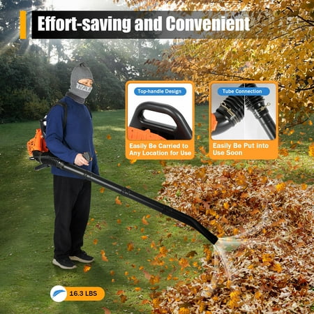 MONIPA Backpackable Snow-Blowing 2 Stroke Gas 42.7cc Backpack Blower Horizontal bar Professional Gas Backpack Leaf Blower
