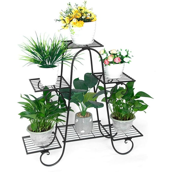 MONIPA Black 6 Plant Stands Metal Plant Shelf Stand Multilayer Potted Planters Display Rack