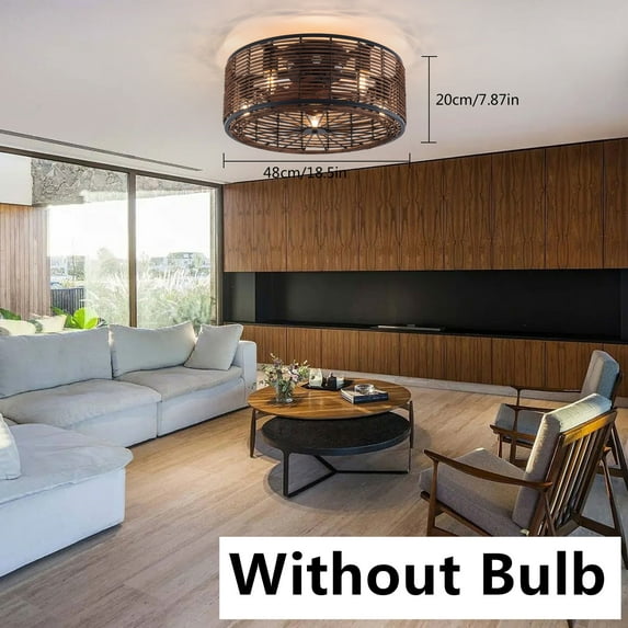 MONIPA Brown Caged Bladeless Ceiling Fan with Light, Industrial Caged Ceiling Fan with Lights Vintage Chandelier Fan with Remote Control Low Profile Ceiling Fans for Living Room Dining Room