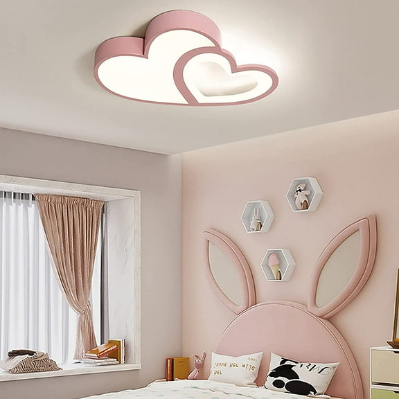 MONIPA Ceiling Light Pink Double Heart Modern with Remote Control LED 3 Color Dimming Bedroom Study