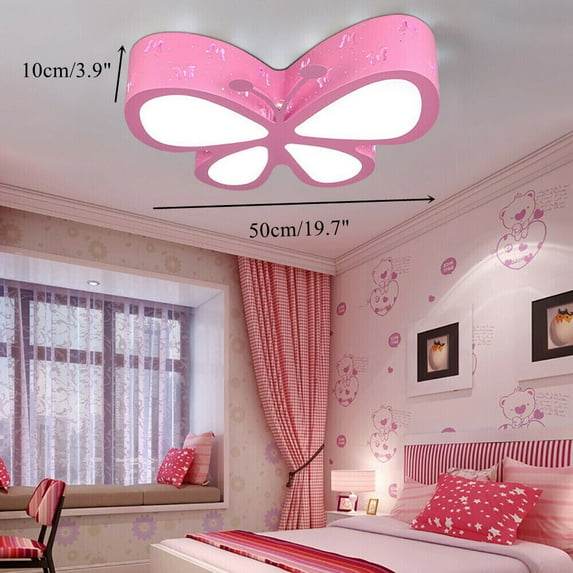 MONIPA Creative Cartoon Butterfly Dimmable Lighting 50cm Children’s Room Ceiling Light Nursery Girls Princess Bed Room Ceiling Lamp Fixtures (Pink)