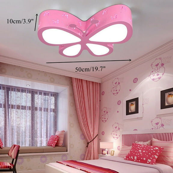 MONIPA Creative Cartoon Butterfly Dimmable Lighting 50cm Children’s Room Ceiling Light Nursery Girls Princess Bed Room Ceiling Lamp Fixtures (Pink)