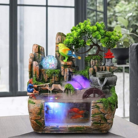 MONIPA Desktop Fountain Waterfall Zen Meditation Tabletop Fountain Desktop Mountain Cascading Waterfalls Water Fountain with Atomization for Decoration Gift