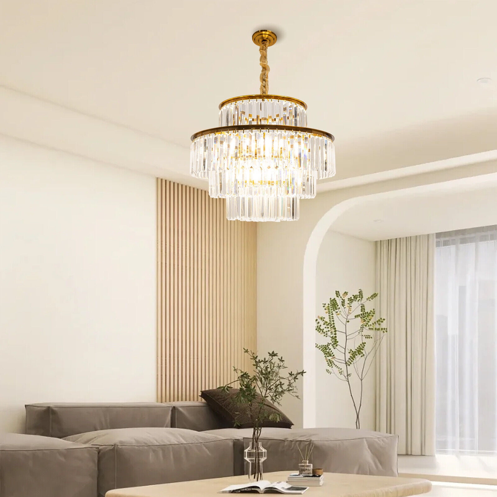 OUKANING Modern Rectangle Chandelier With Remote - Dimmable LED Ceiling Light For Foyer, Stairs, Living Room 6 thumbnail image