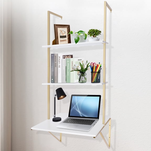 MONIPA Floating Shelves Bookshelf Decorative Hanging Display 3 Tier Standing Desks Ladder Desk Wall Mounted Shelf for Laundry Room, Bathroom, Kitchen, Bedroom, Office