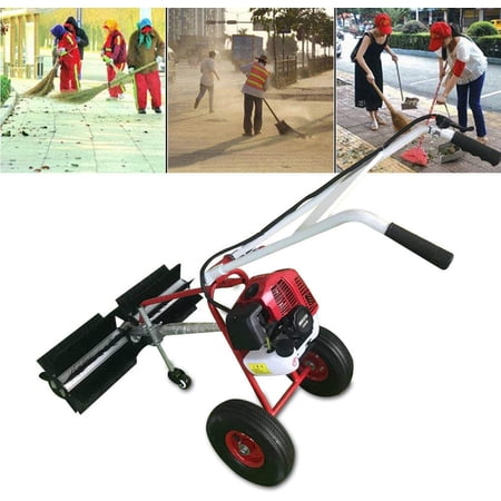 MONIPA Gasoline Sweeper Broom Brush Clear 43cc 2-Stroke 1.7HP Handheld Petrol Engine Sweeper with Air Cooled Engine for Driveway Turf Lawn Snow