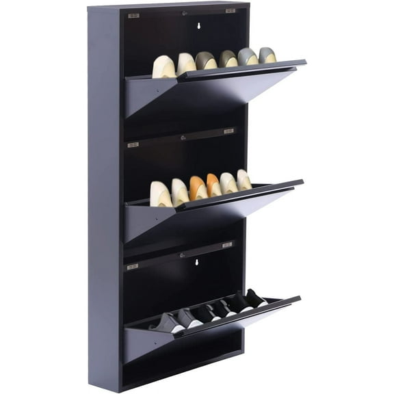 MONIPA Gray 3 Drawer Shoe Storage Cabinet Wall Mounted Metal Shoe Cabinet for Entryway, Hallway, and Corridor, Holds 9 Pair Shoes