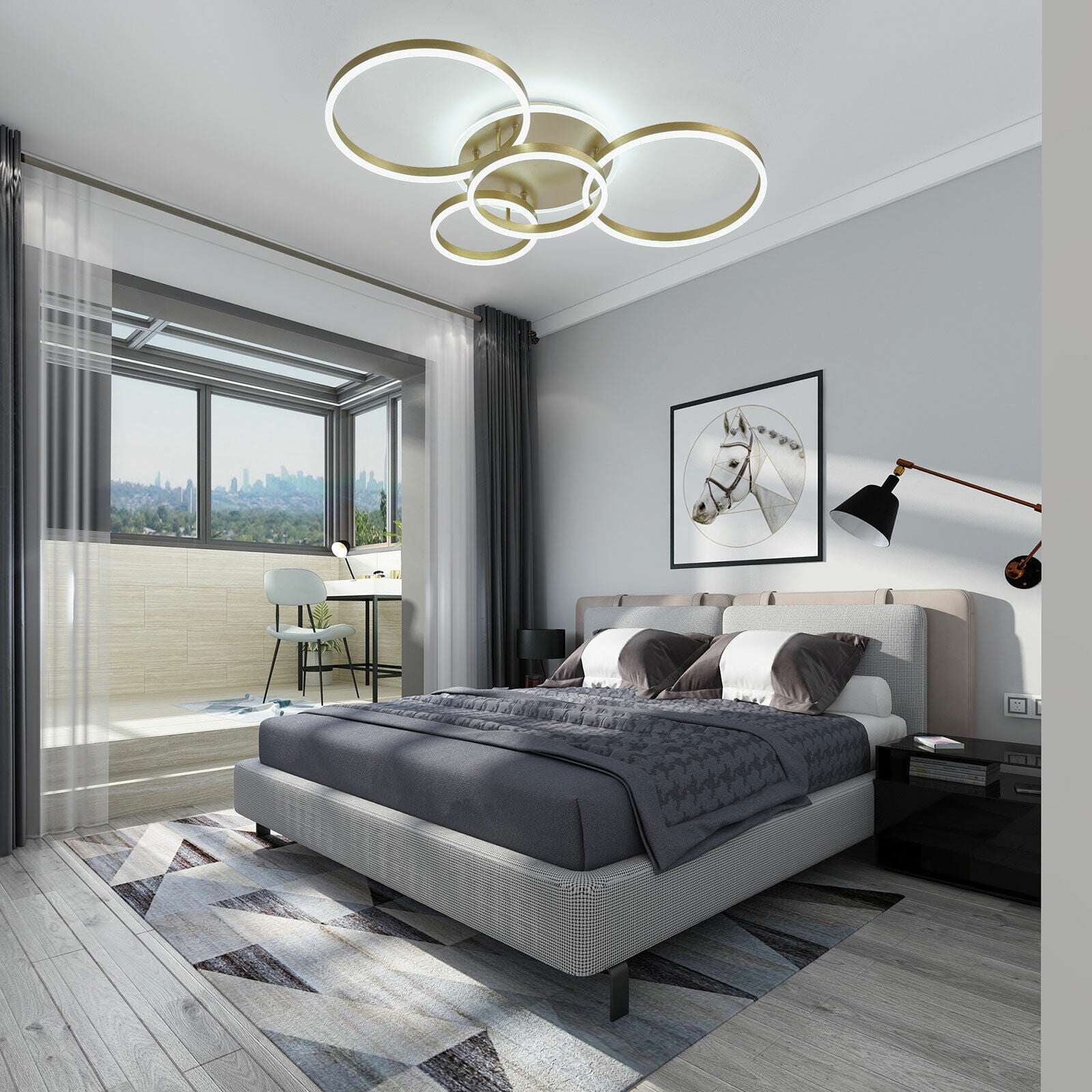 Grey bedroom ceiling deals light