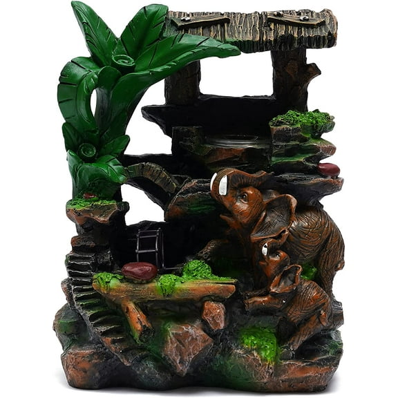 MONIPA Relaxation Tabletop Fountain Indoor Rockery Fountain Waterfall with LED Light Resin Tabletop Landscape Decor for Study Home Office