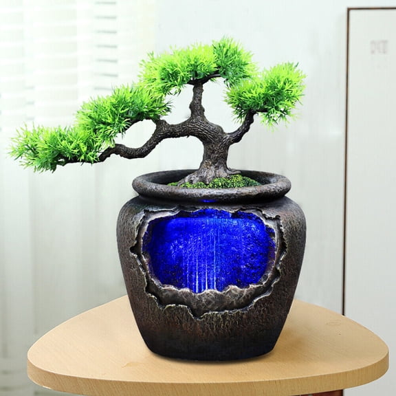 MONIPA Resin Indoor Feng Shui LED Water Sound Desktop Decor Rockery Water Fountain, for Living Room, Bedroom, Office