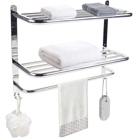 MONIPA Stainless Steel Towel Racks with Shelf Wall Mounted Towel Rack Bathroom Hotel Rail Holder for Bathroom, Toilet