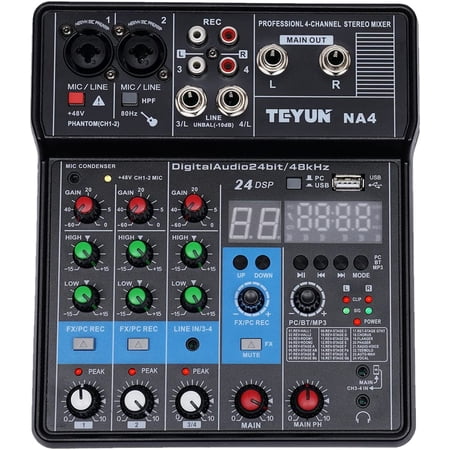 MONIPA USB Mixing Console Bluetooth 4 Channel Audio Mixer for Karaoke Live Podcast