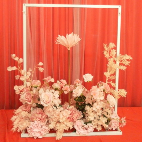 MONIPA Wedding Square Backdrop Stand 3.3ft x 2.5ft Iron Wedding Background Display Stand Golden Square Frame Flower Balloon Decoration Road Leads