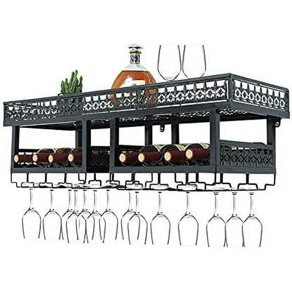 MONIPA Wine Holder Rack, Industrial Vintage Metal Bar Wine Glass Hanging Rack,Retro Upside Down Stemware Goblet Wine Glass Holder,Tableware Bottle Floating Shelf for Home Kitchen