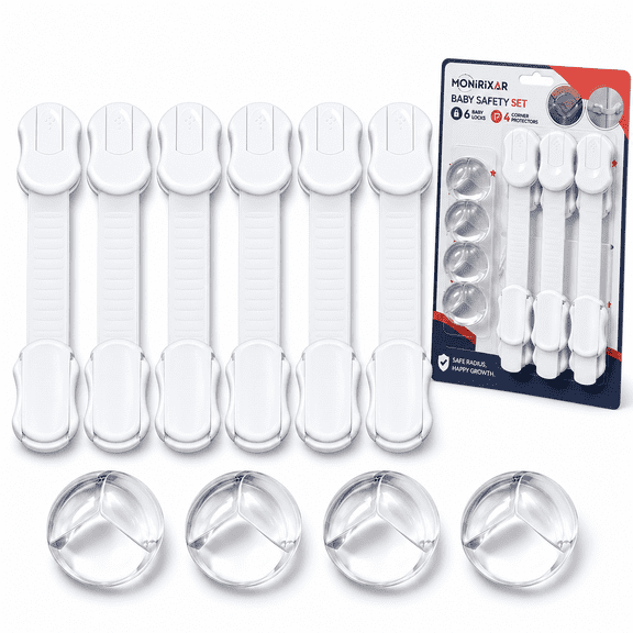 MONIRIXAR Baby Proofing Kit,Adjustable Child Safety Cabinet Locks and Clear Corner Protectors