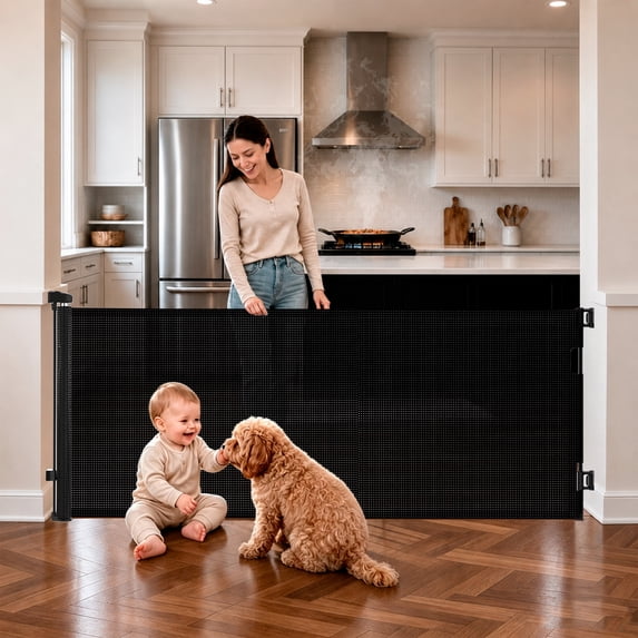 MONIRIXAR Retractable Baby Gate,71" Extra Wide Mesh Dog Gate, 34" Tall,Black