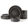 thumbnail image 1 of MONITO Stoneware Dinnerware Sets for 4, Microwave Safe, 12 Pieces Ceramic Plates & Bowls Set, Oven Safe, Galactic Black, 1 of 10
