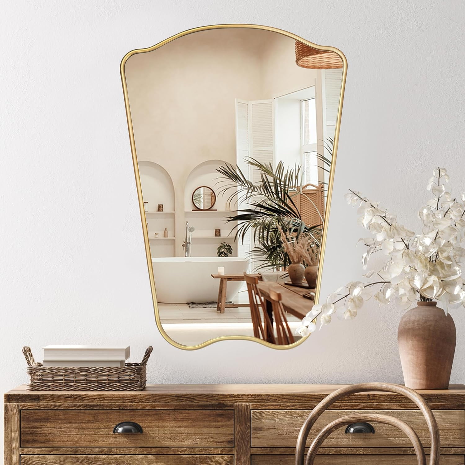 Monjita Irregular Wall Mirror Asymmetrical Mirror, 32''x23'' Gold ...