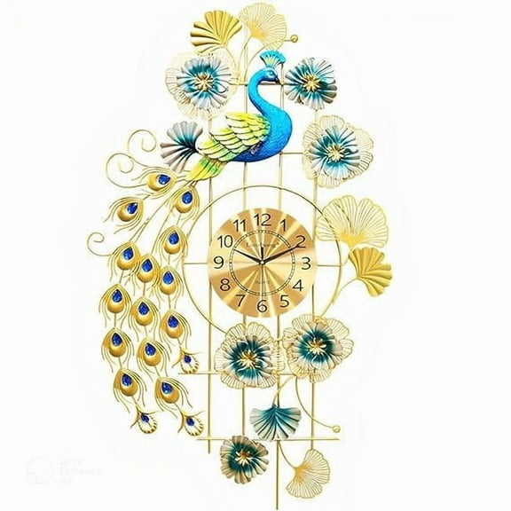 MONK FOREST Luxury Peacock Wall Clock for Living Room | 100 cm x 55 cm Metal Designer Wall Dcor with Quartz Movement | Decorative Wall Clock for Hall, Bedroom, Office | Elegant Home Dcor Gift Item
