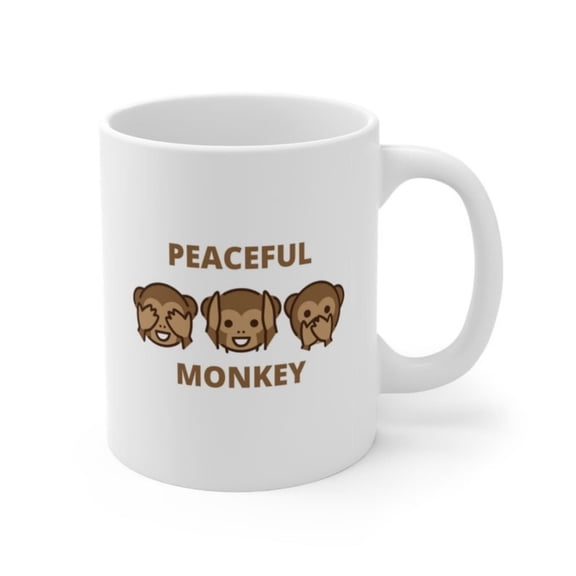 MONKEY COFFEE MUG - Peaceful Monkey Mug - White Ceramic Cup - Gift Friend - Kitchen Accesries - Wable Coffee Mug - oz Coffee Mug.jpg
