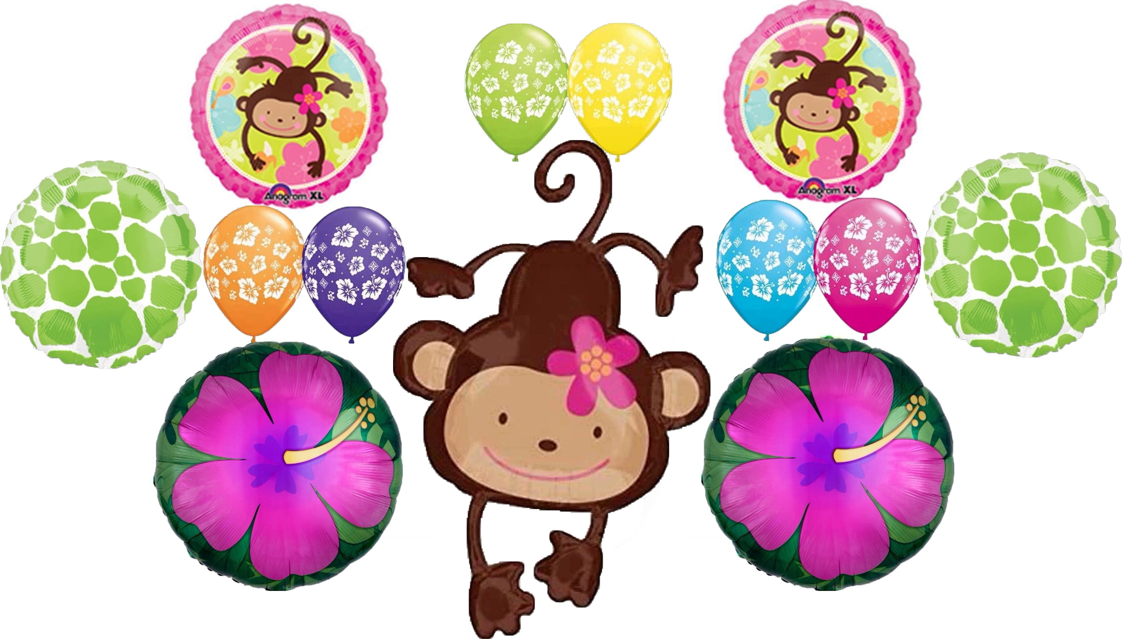 MONKEY Love Tropical Hibiscus Flower Luau (13) Party Mylar & Latex Balloons Set