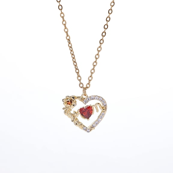 MONMONDAY Zodiac Birthstone Heart Pendant 18K Gold-Plated Necklace for Women, Holiday Gift