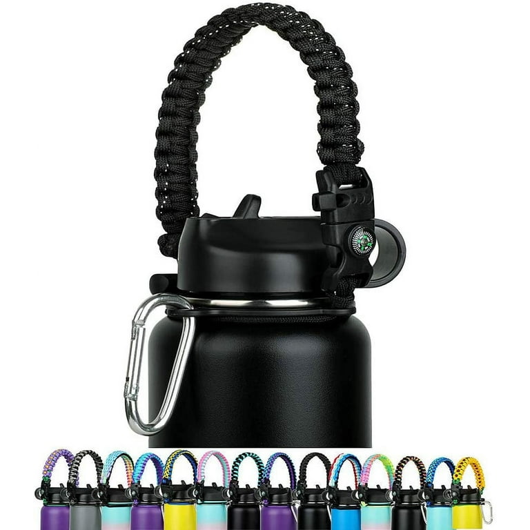 Paracord Handle - Fits Wide Mouth Bottles 12oz to 64oz - Durable Carrier,  Paracord Carrier Strap Cord with Safety Ring,Compass and Carabiner - Ideal  Water Bottle Handle Strap LvBai 