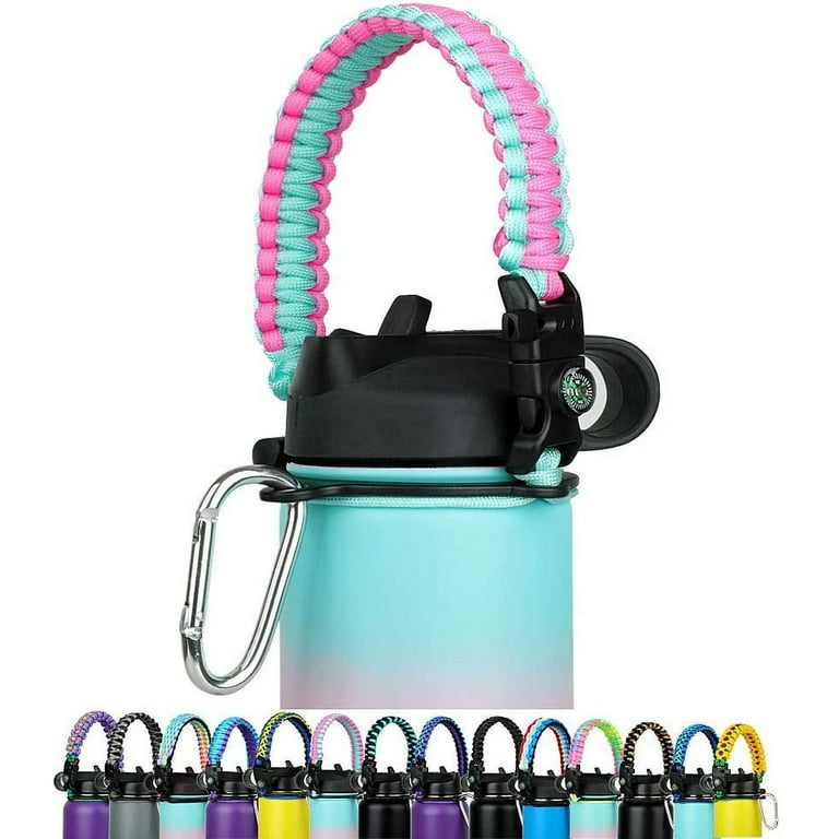 MONOBIN Paracord Handle - Fits Wide Mouth Bottles 12oz to 64oz - Durable  Carrier, Paracord Carrier Strap Cord with Safety Ring,Compass and Carabiner  - Ideal Water Bottle Handle Strap 