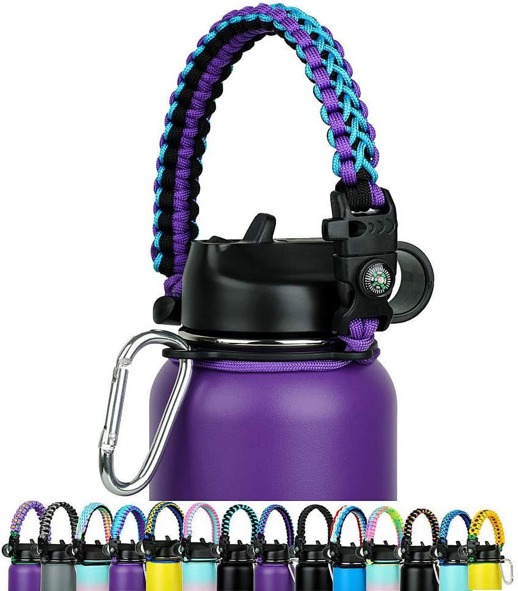 Wongeto Paracord Handle- Survival Strap Cord with Safety Ring and Carabiner  - Compatible with Hydro Flask Wide Mouth Water Bottles 12oz - 64 oz Sport