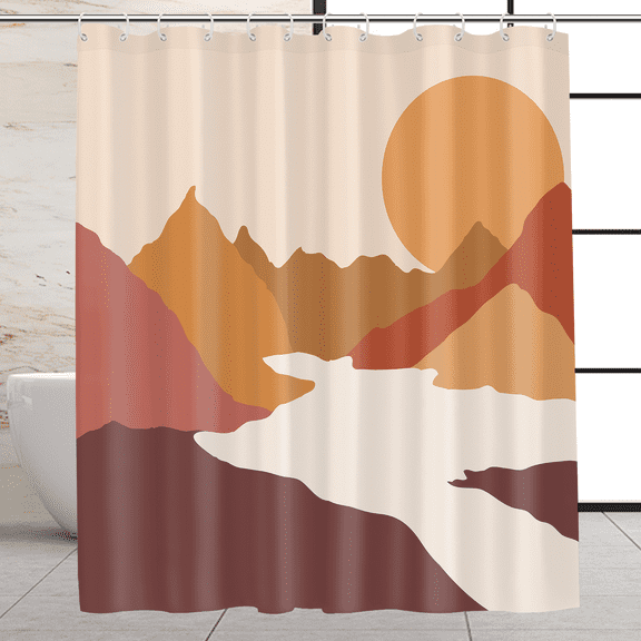 MONOJOY Abstract Sunset Mountain Polyester Shower Curtain 72Wx72H inch Aesthetic Nature Landscape Bathtub Set Decor Scenery
