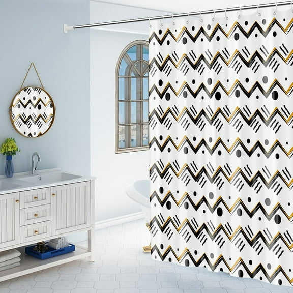 MONOJOY Chevron Shower Curtain, Geometric Zig Zag Shower Curtain, White, Black,72 x 72 inch