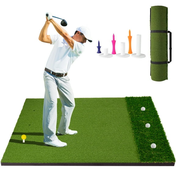 MONOJOY Golf Hitting Mat 5x4ft, Thick 31mm Artificial Turf Practice Mat with 6 Tees, Durable EVA Backing for Indoor | Outdoor Driving, Chipping & Swing Training