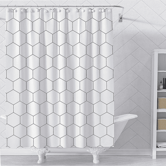 MONOJOY Hexagon Fabric Shower Curtain for Bathroom, Modern Bath Decor with Hooks, Hotel Quality, 72x72 Inch