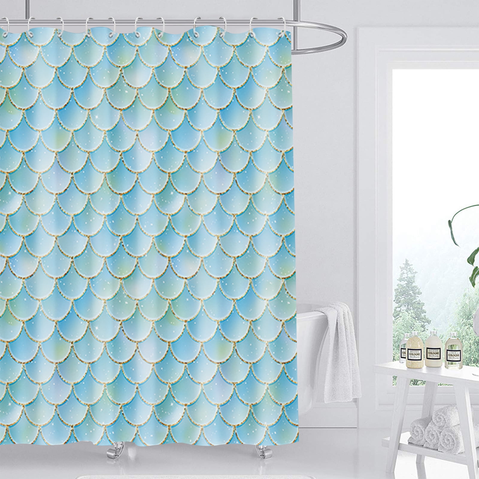 MONOJOY Mermaid Scale Shower Curtain, Ocean Themed Shower Curtain for ...