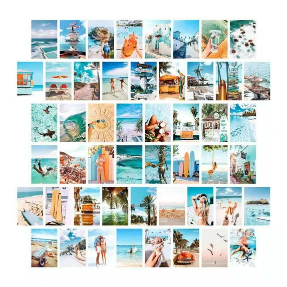 MONOJOY Wall Collage Kit - Aesthetic Pictures - Blue Room Decor - Blue Wall Decor - Posters for Room Aesthetic (50 Set 4x6 inch)
