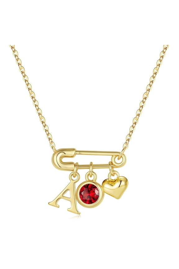 Initial Birthstone Necklaces for Women - Dainty Letter Heart Initial Necklaces Jewelry for Women January Birthstone Garnet Necklace Personalized Birthday Gifts for Mom Friend Wife Sister C113