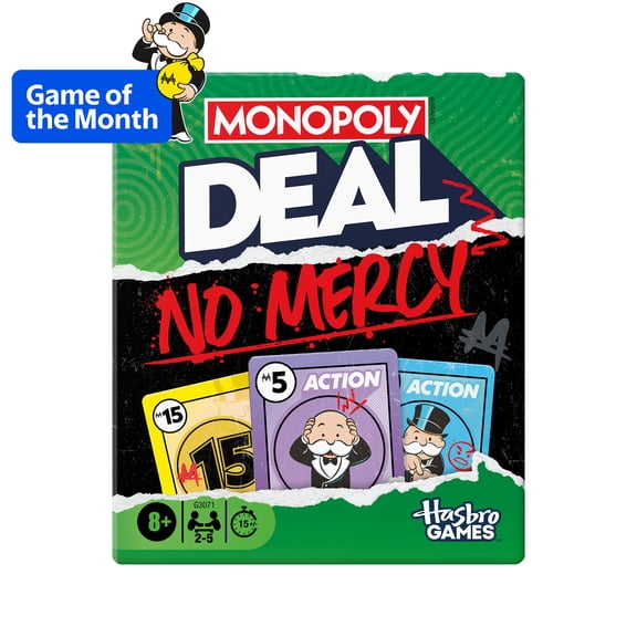 Monopoly Deal No Mercy Card Game, Fun Family Games for Kids, Teens, and Adults, 8+