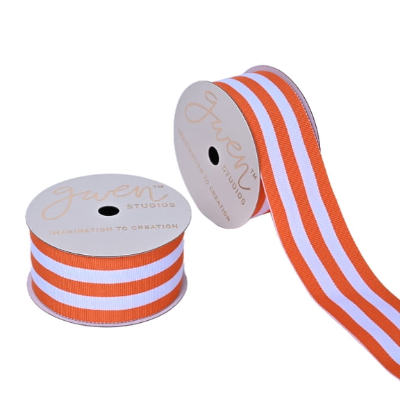 Gwen Studios 1.5" Orange and White Monostripe Ribbon, 3 Yards