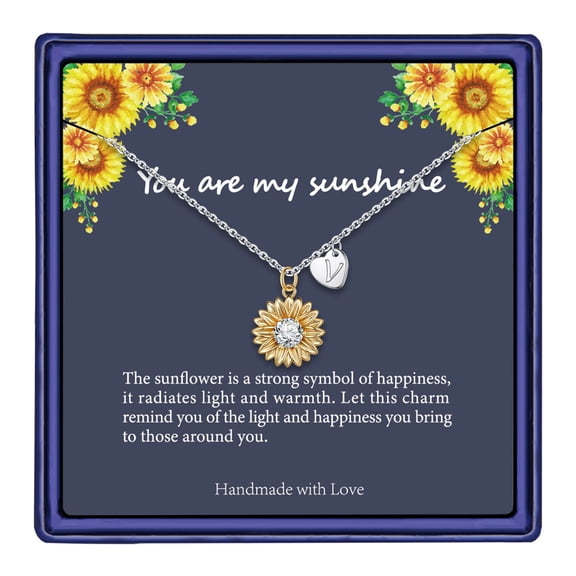 MONOZO Initial Sunflower Necklace for Trendy, 14k Gold Plated V Initial Pendant Necklace Dainty Sunflower Alphabet Letter Necklace for Women Birthday Valentines Day Anniversary Christmas V C113